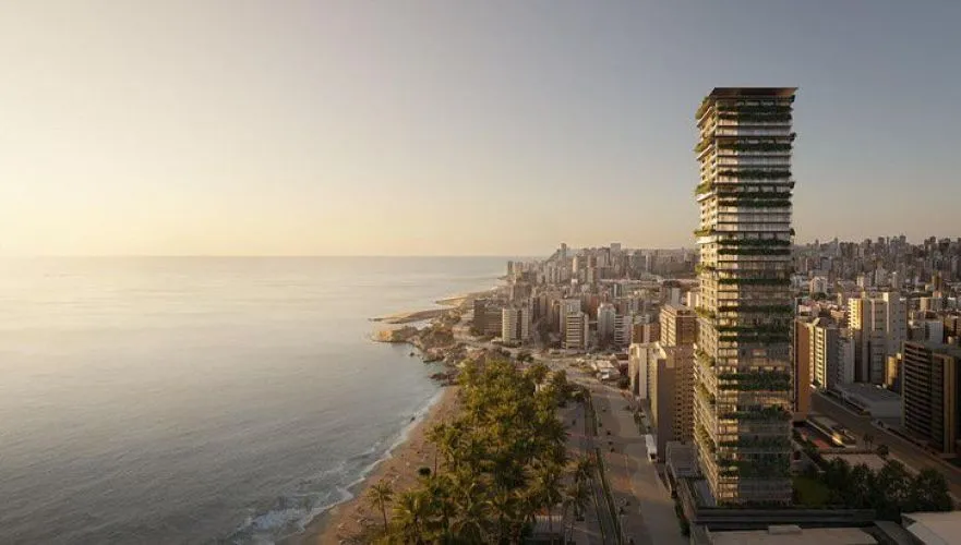 Foto editorial: skyline contemporâneo à beira-mar
