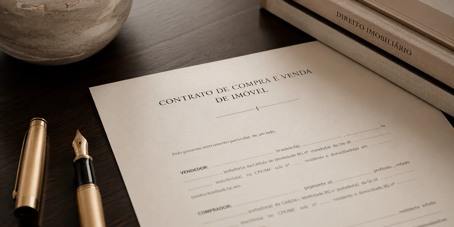 Contrato de compra e venda de imóvel com caneta-tinteiro